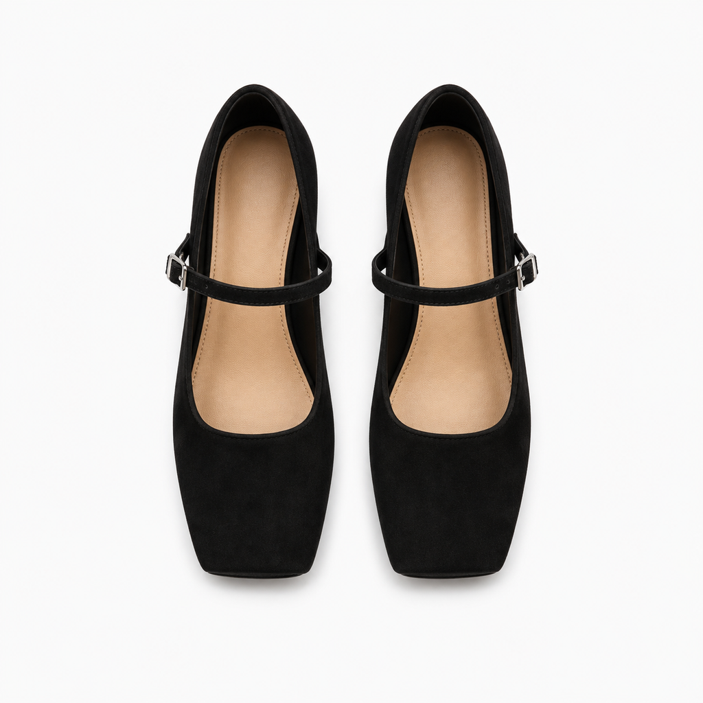 Womens Block Heel Mary Jane Flats buckle detail - ladies ballet flats UK