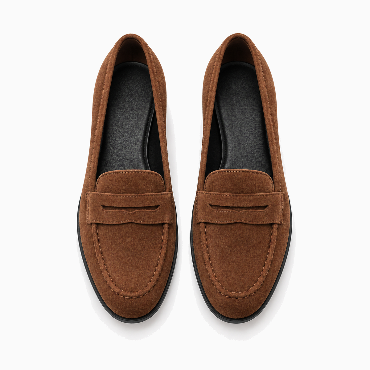 Womens Brown Suede Penny Loafers top view - suede loafers women UK