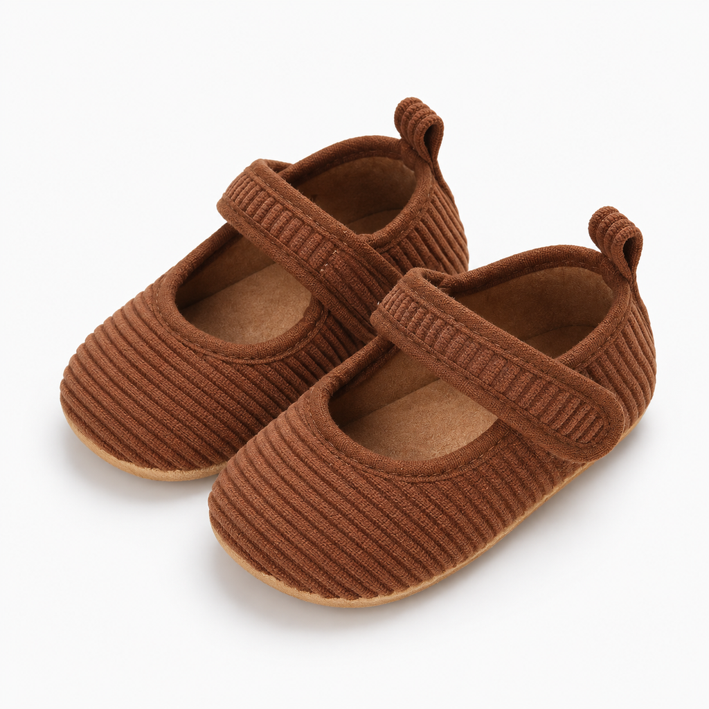 Brown Baby Corduroy Mary Jane Shoes pair - premium soft baby shoes for first steps