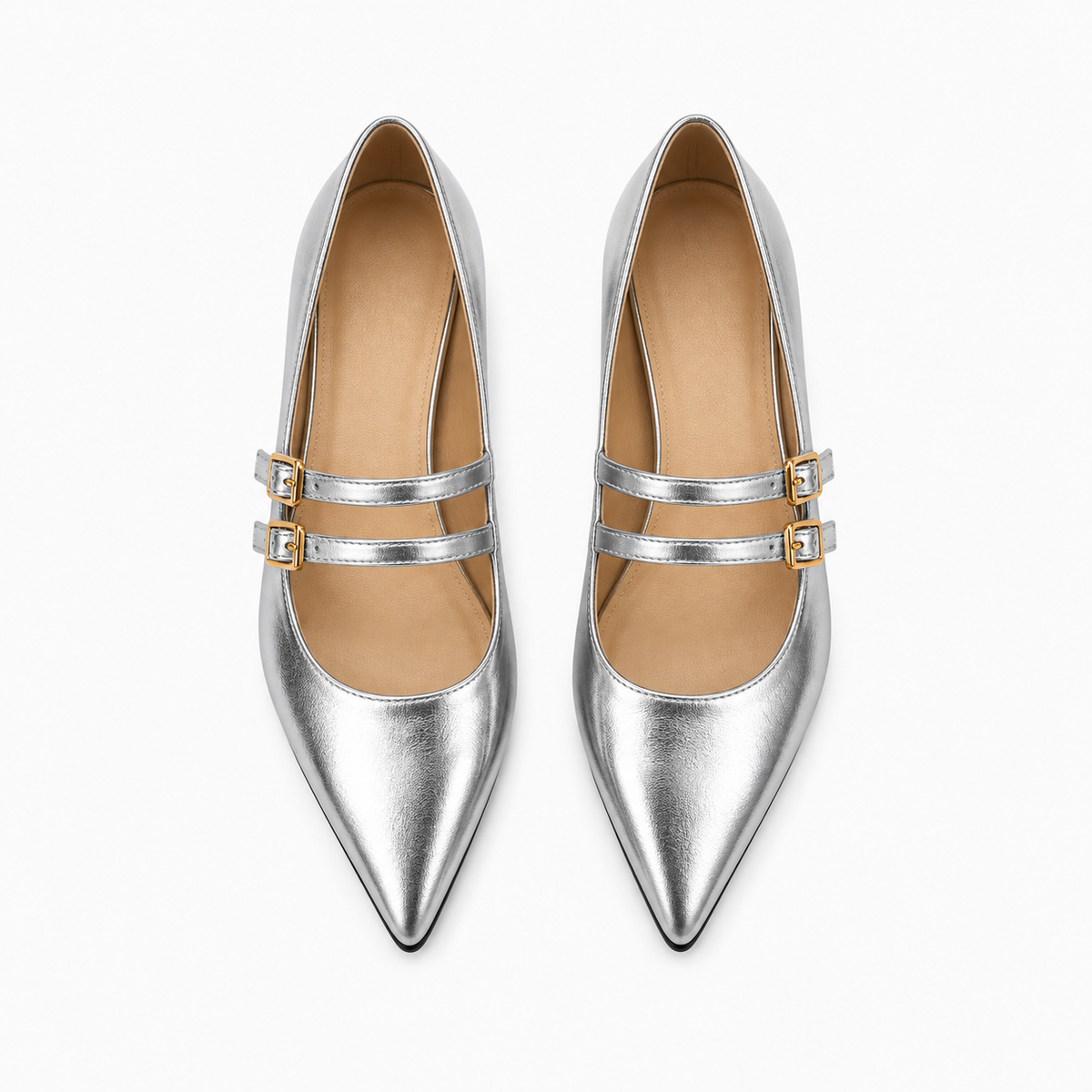 Womens Silver Leather Loafers front view - silver loafers women UK