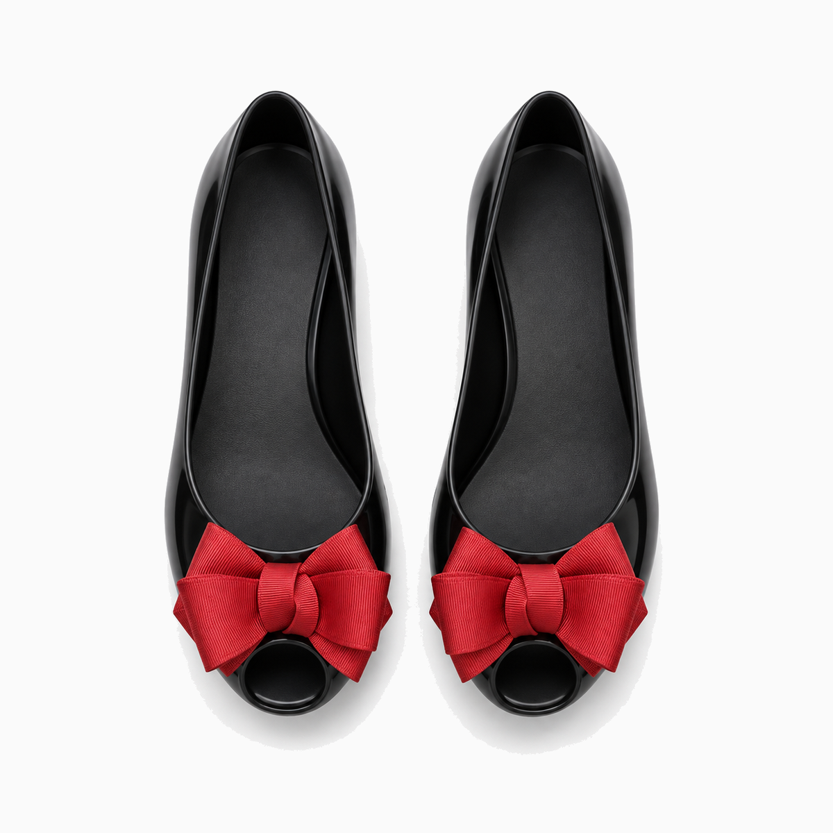 Womens Peep Toe Jelly Ballet Flats top view - bow ballet flats UK