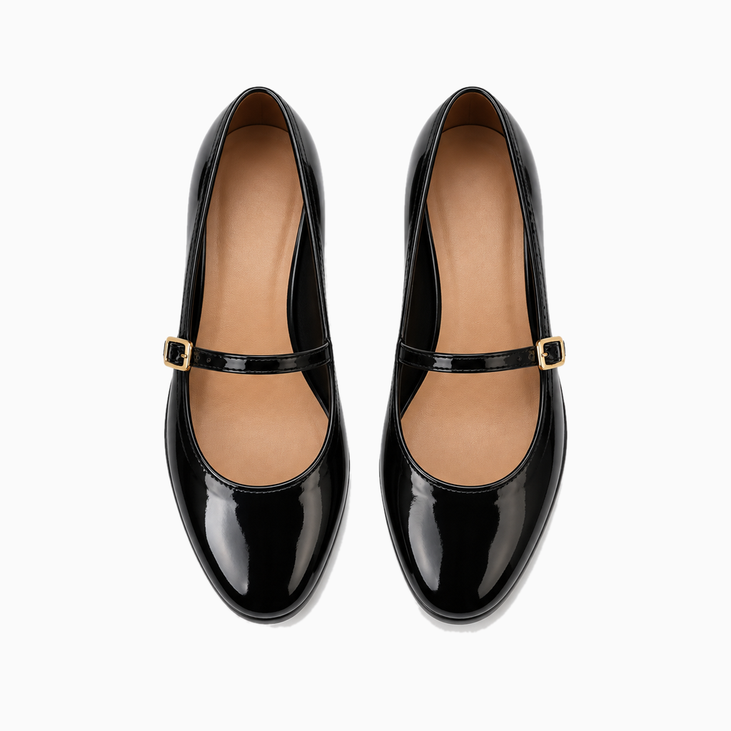 Womens Patent Mary Jane Flats top view - ladies flat shoes UK