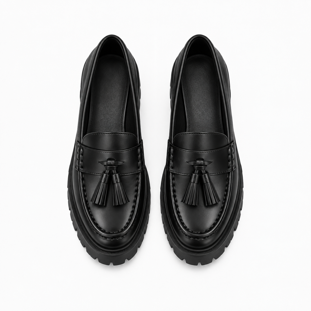 Womens Tassel Platform Black Loafers detail view - women's loafers UK