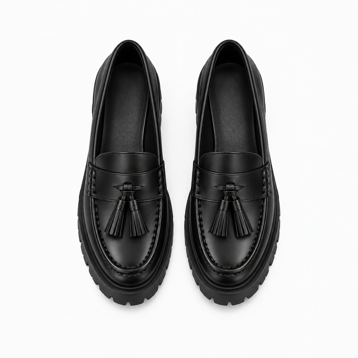 Womens Tassel Platform Black Loafers detail view - women's loafers UK