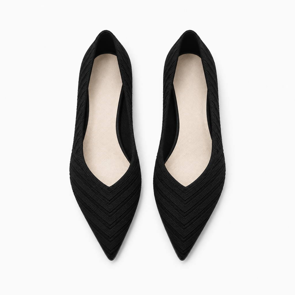 Womens Pointed Toe Knit Ballet Flats detail view - women's ballet flats UK