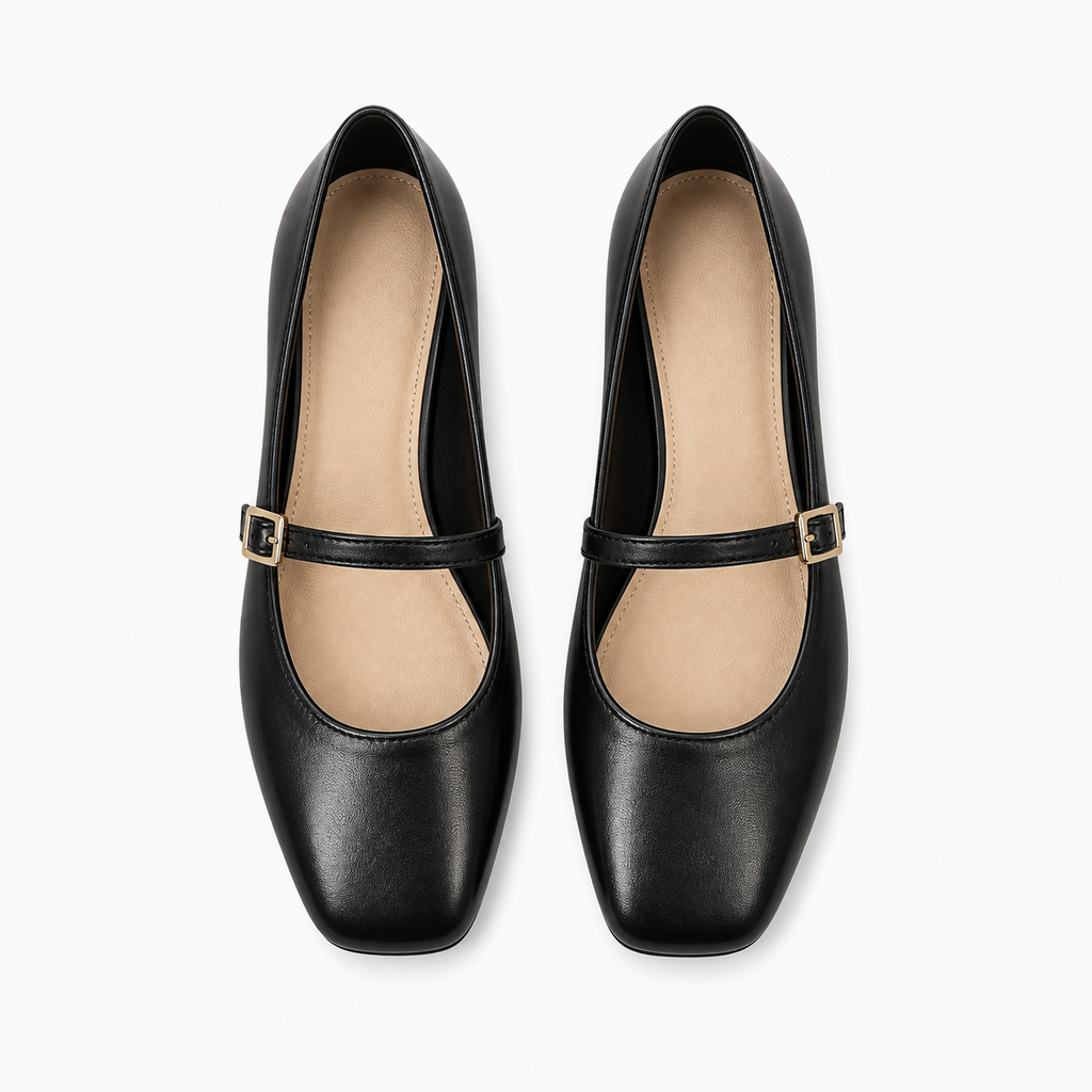 Womens Square Toe Retro Ballet Flats detail view - women's ballet flats UK