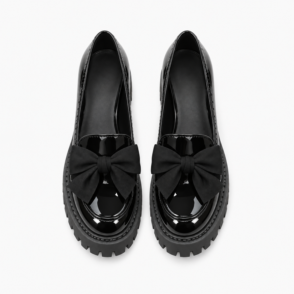 Womens Bow Platform Black Ballet Flats detail view - women's ballet flats UK