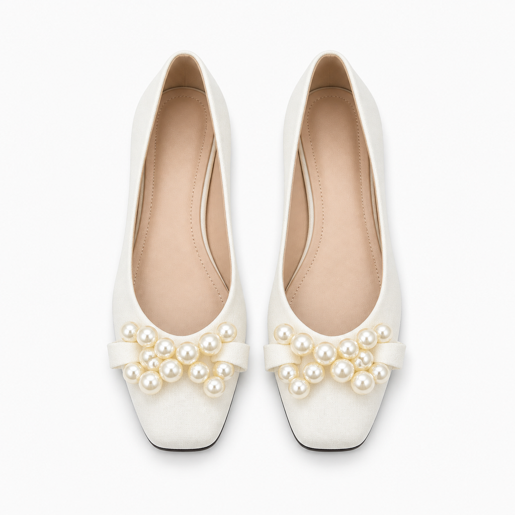 Womens Pearl Square Toe Ballet Flats detail view - women's ballet flats UK