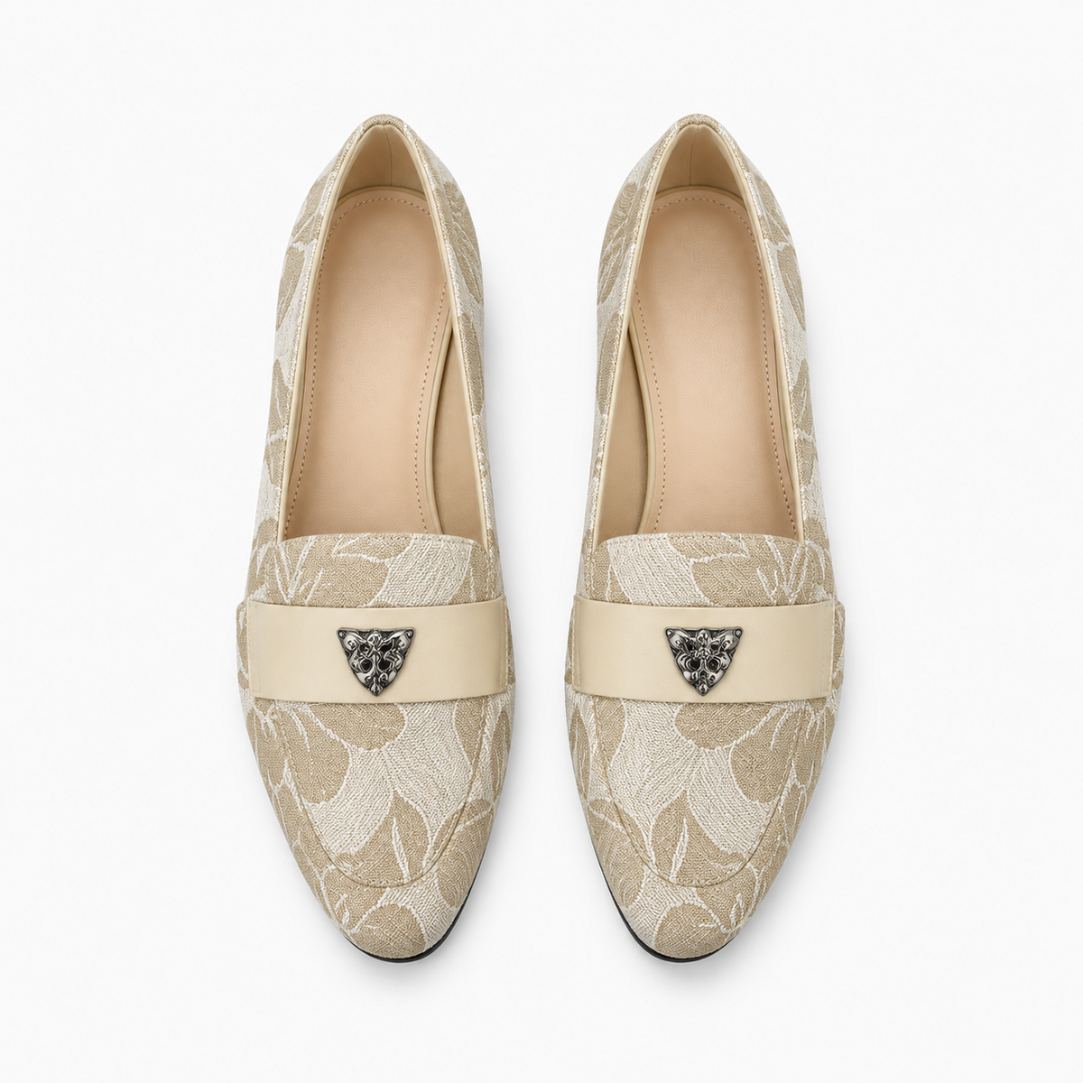 Womens Floral Pattern Loafers metal detail - ladies loafers UK
