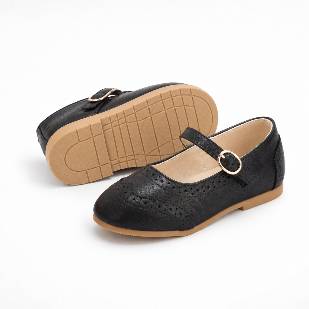 Kids Brogue Mary Jane Ballet Flats brogue detail - kids Mary Jane shoes UK