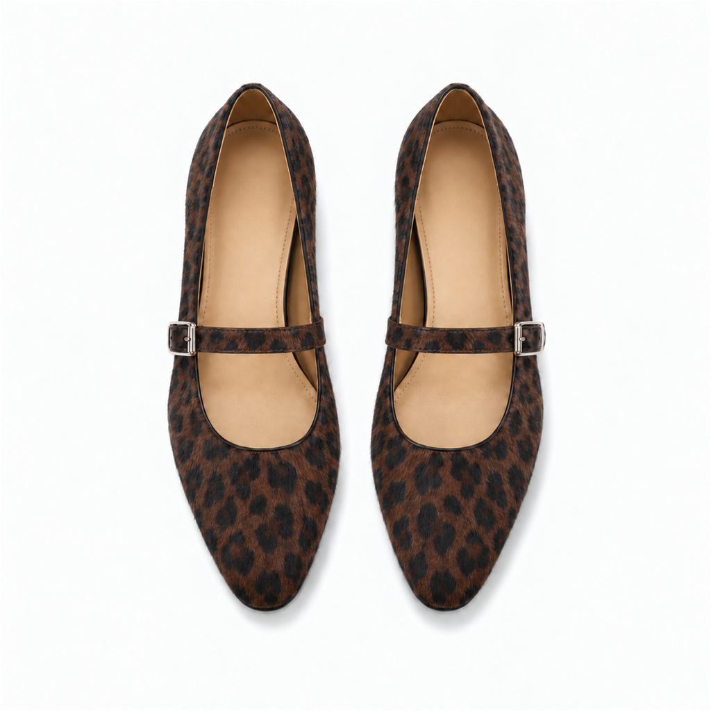 Womens Animal Print Mary Jane Flats buckle detail - ladies ballet flats UK