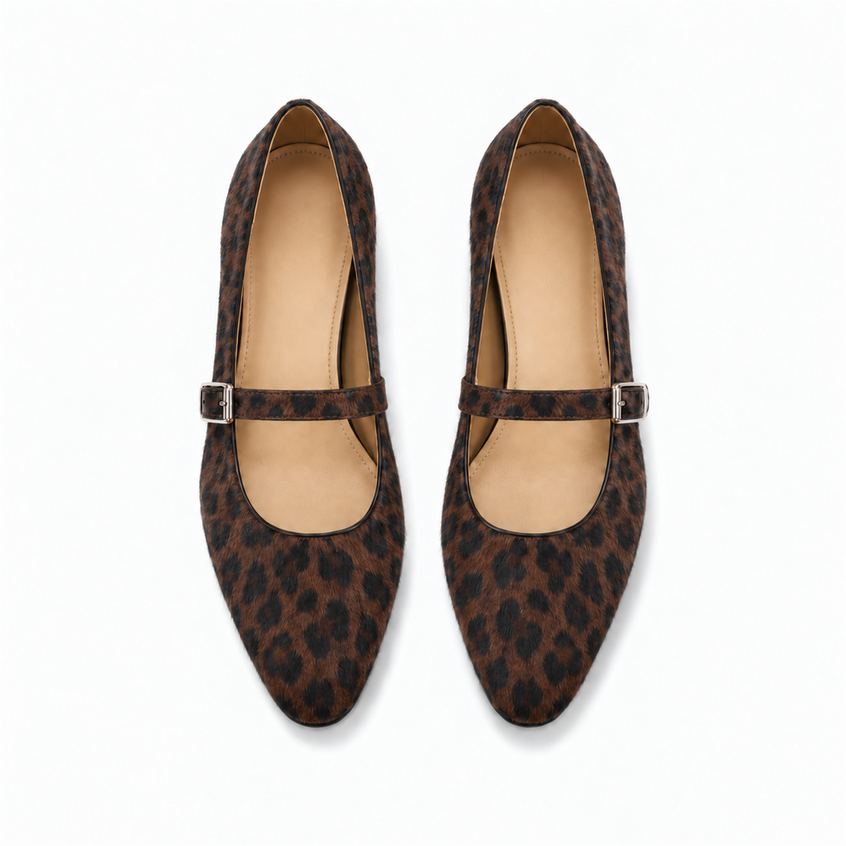 Womens Animal Print Mary Jane Flats buckle detail - ladies ballet flats UK
