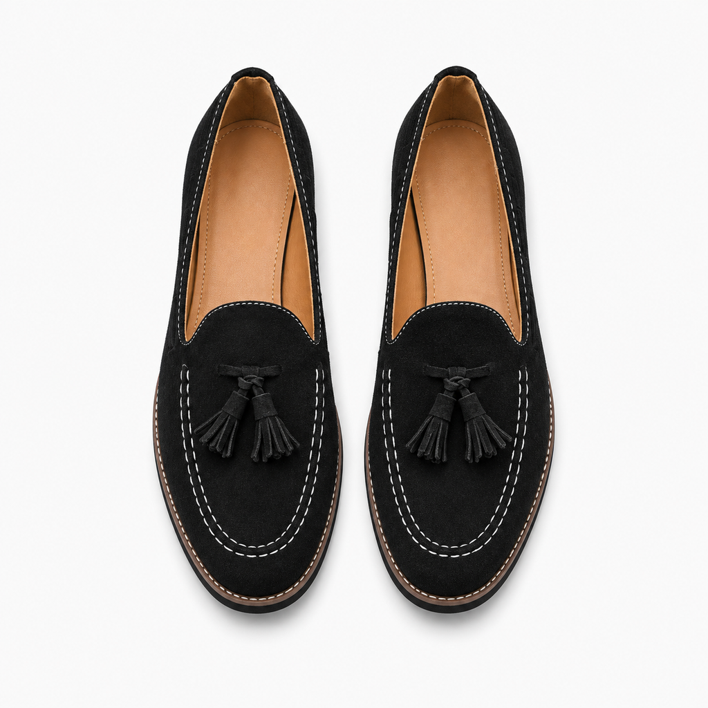 Womens Suede Tassel Purple Loafers detail view - women's suede loafers UK