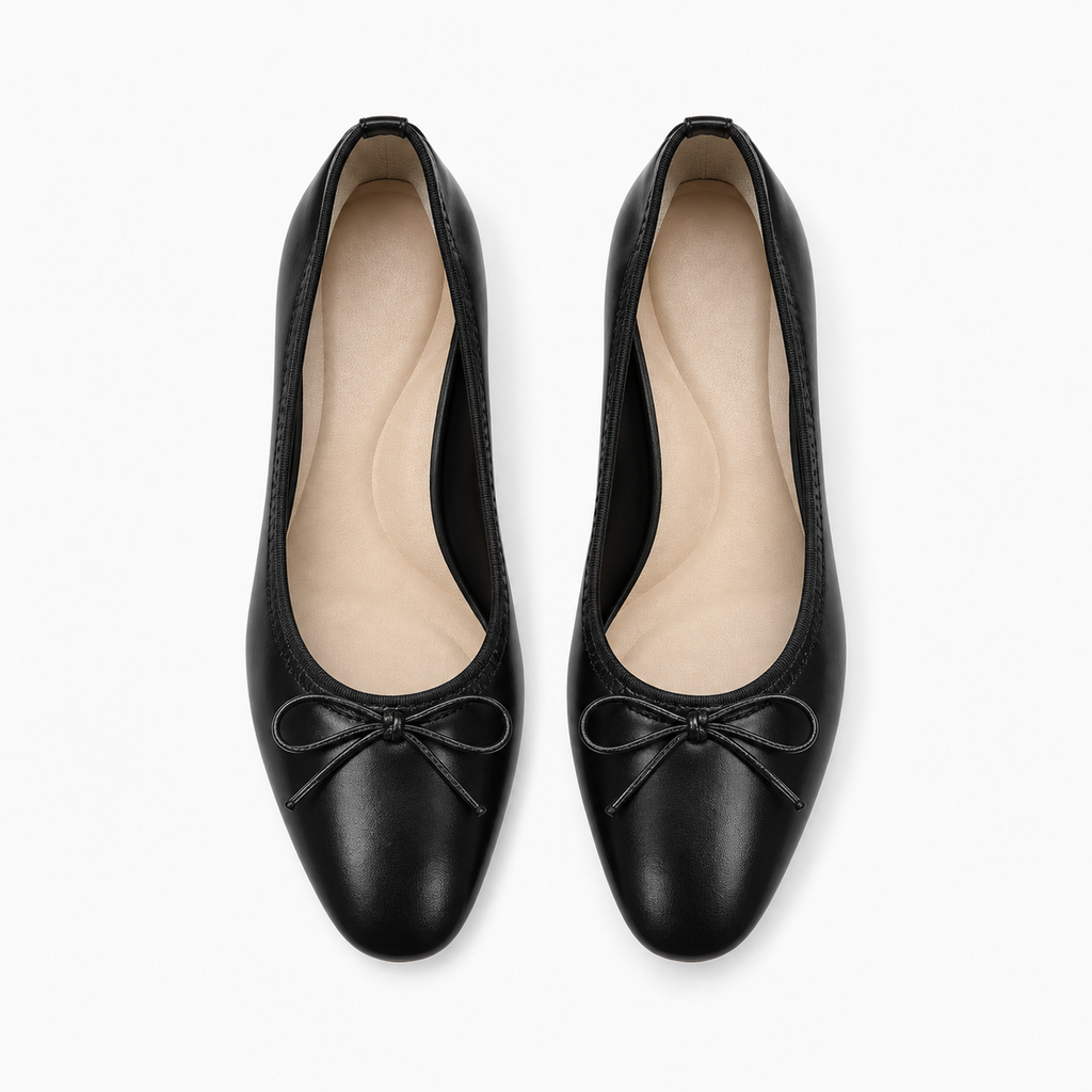 Womens Leather-Look Bow Ballet Flats top view - bow ballet flats UK