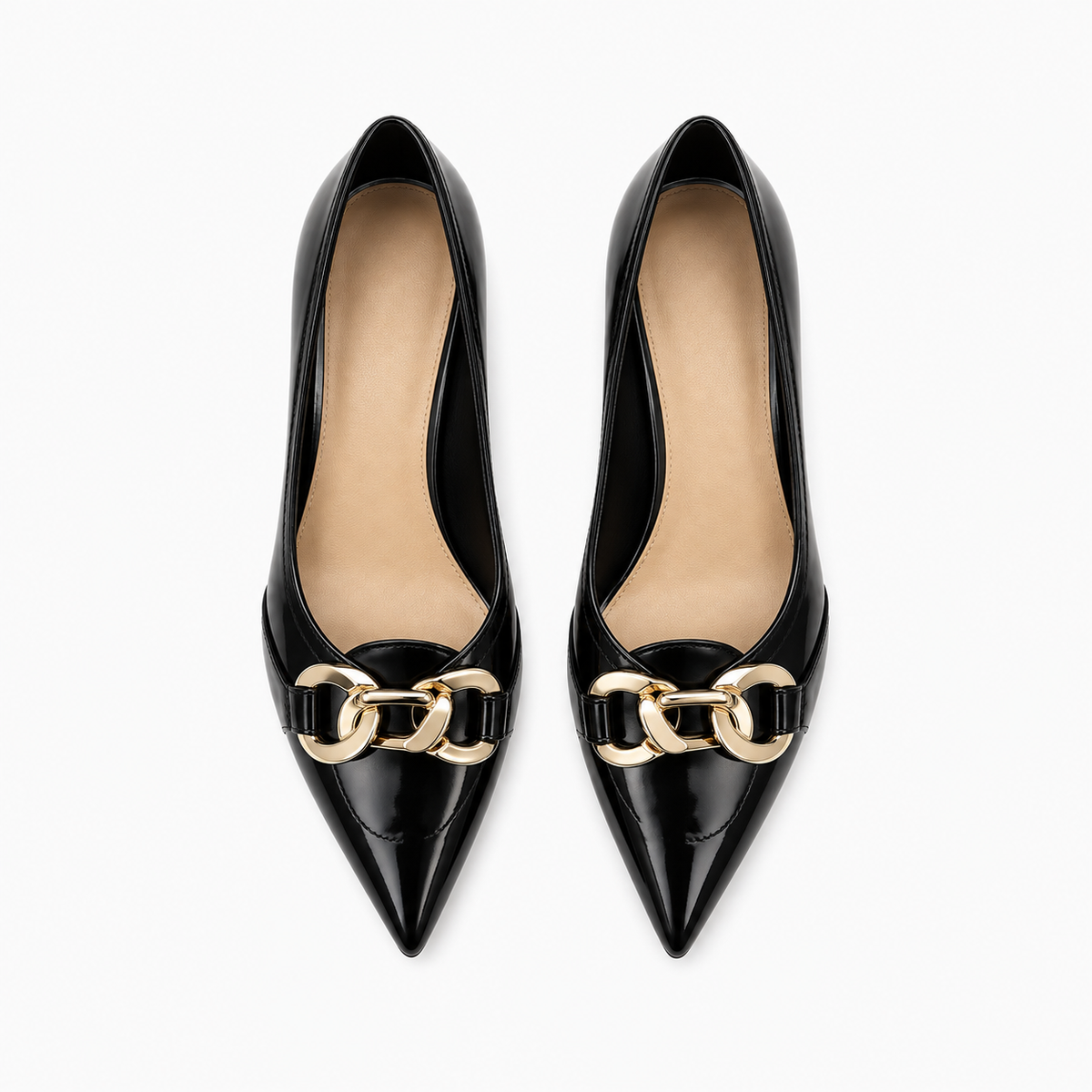 Womens Pointed Toe Metal Buckle Ballet Flats detail view - women's ballet flats UK