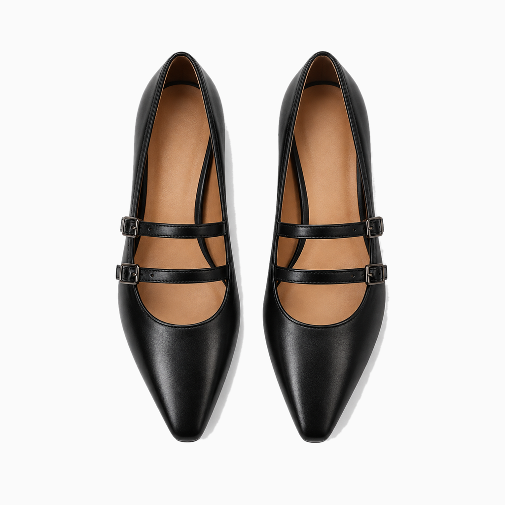 Womens Pointed Toe Strap Ballet Flats buckle detail - ladies ballet flats UK