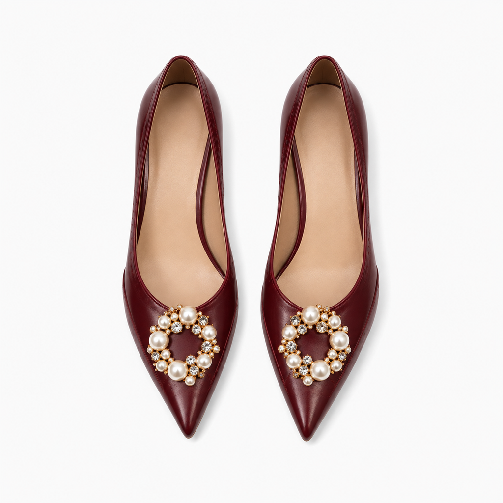 Womens Pearl Crystal Ballet Flats detail view - women's ballet flats UK