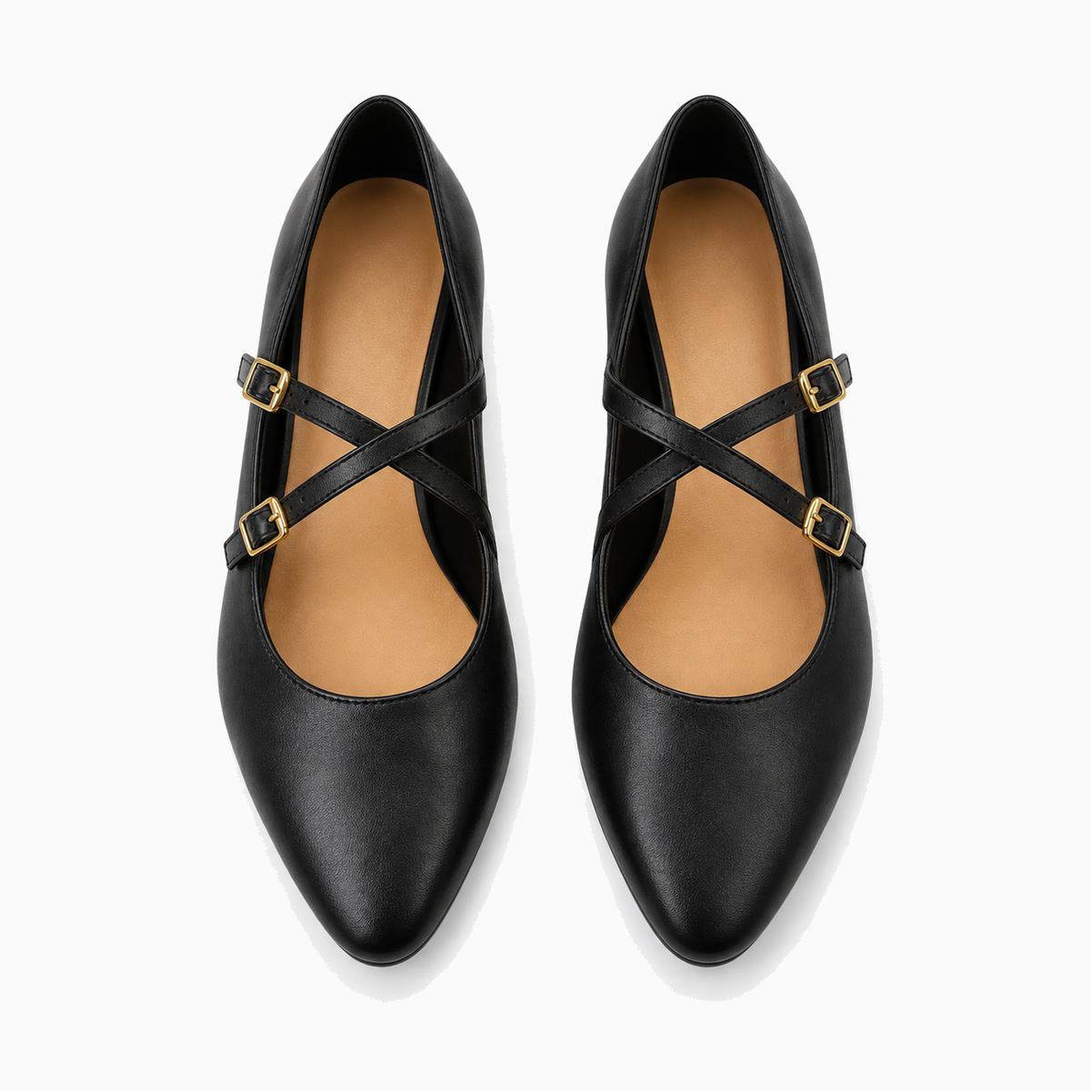 Womens Leather Cross Buckle Ballet Flats detail view - women's ballet flats UK