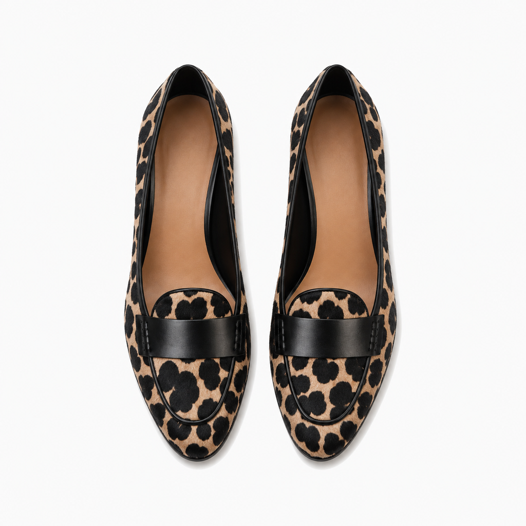 Womens Leopard Print Loafers detail view - ladies loafers UK
