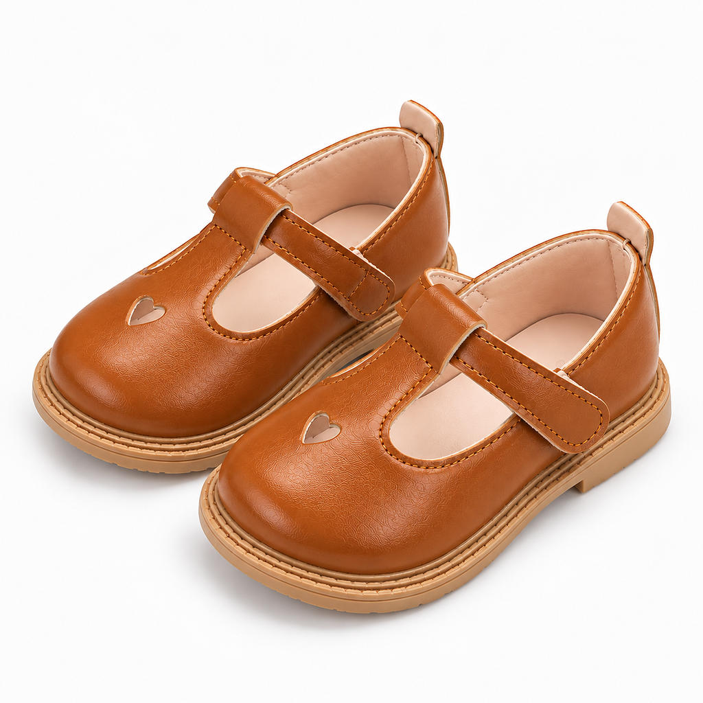 Kids Strappy Woven Leather Ballet Flats Brown pair view - premium kids Mary Jane ballet flats