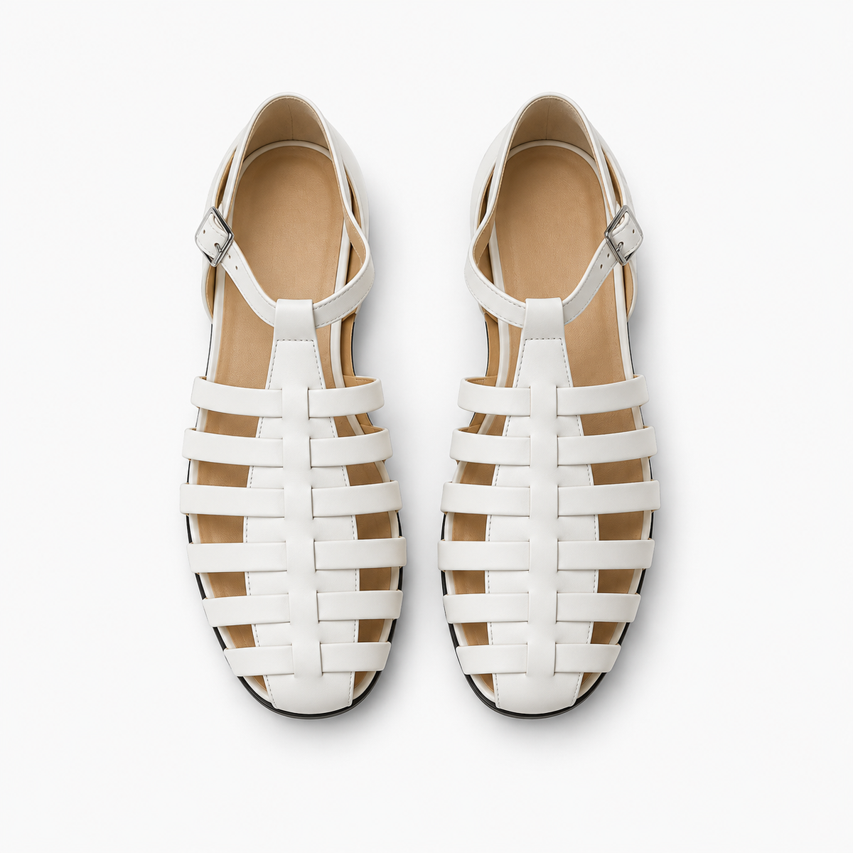 Womens Leather-Look Fisherman Sandals detail view - woven closed toe sandals UK