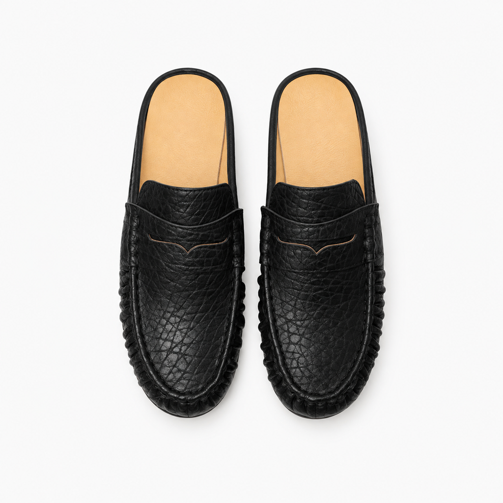 Womens Leather Backless Mule Loafers top view - womens mule loafers UK