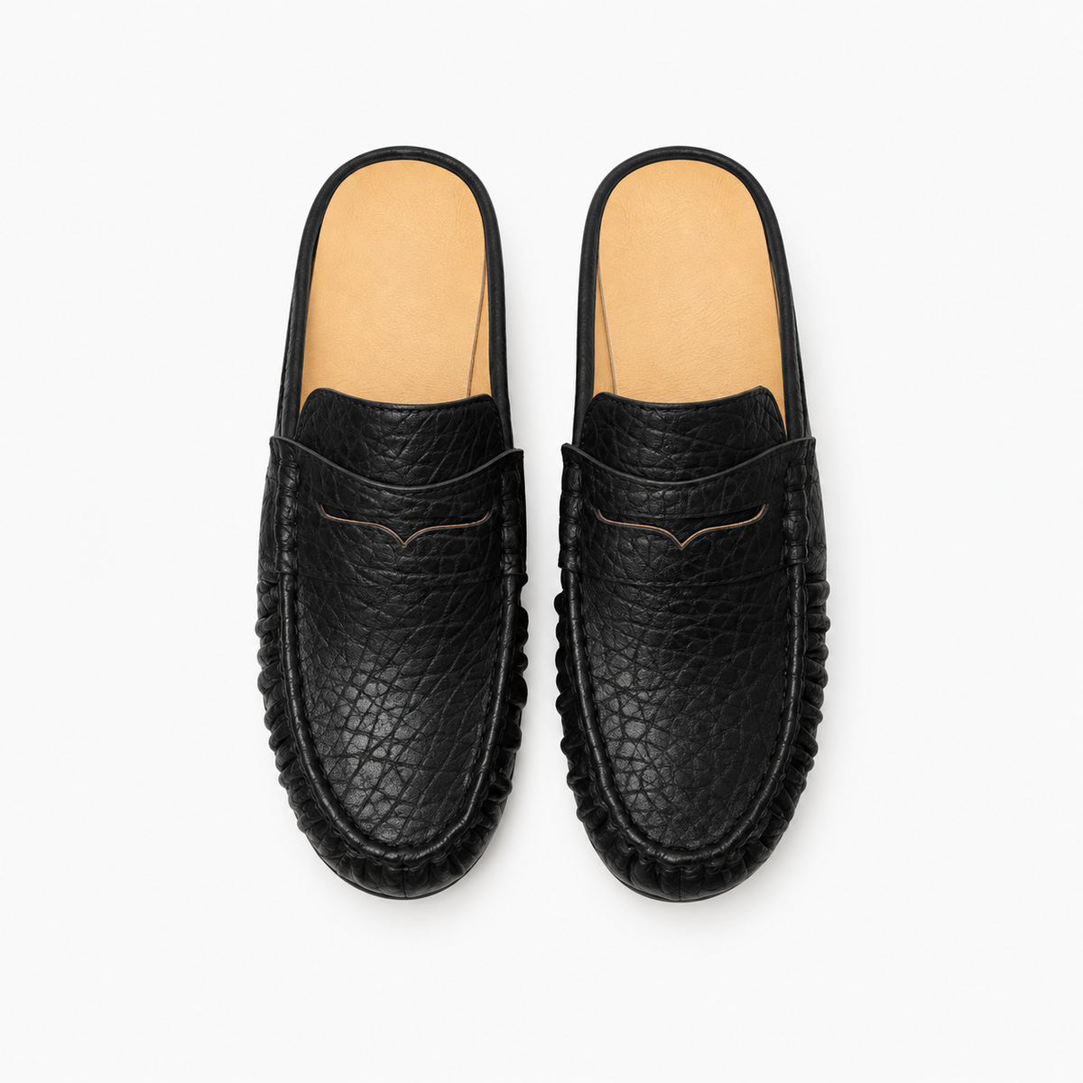 Womens Leather Backless Mule Loafers top view - womens mule loafers UK