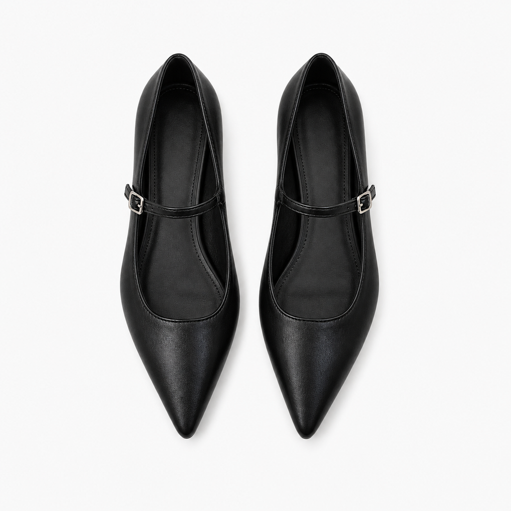Womens Mary Jane Pointed Toe Ballet Flats detail view - Mary Jane ballet flats UK
