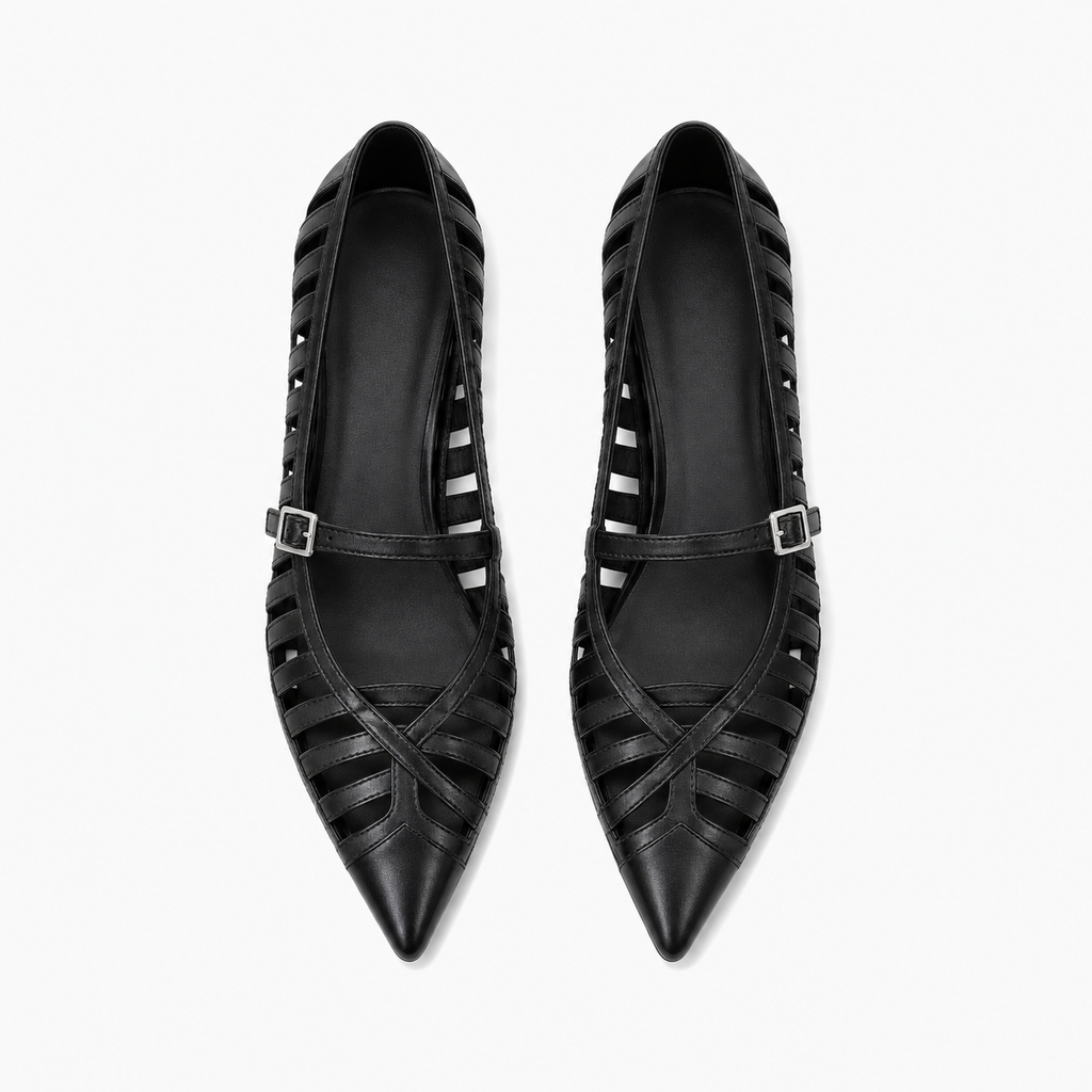 Womens Pointed Toe Chunky Summer Ballet Flats detail view - women's ballet flats UK