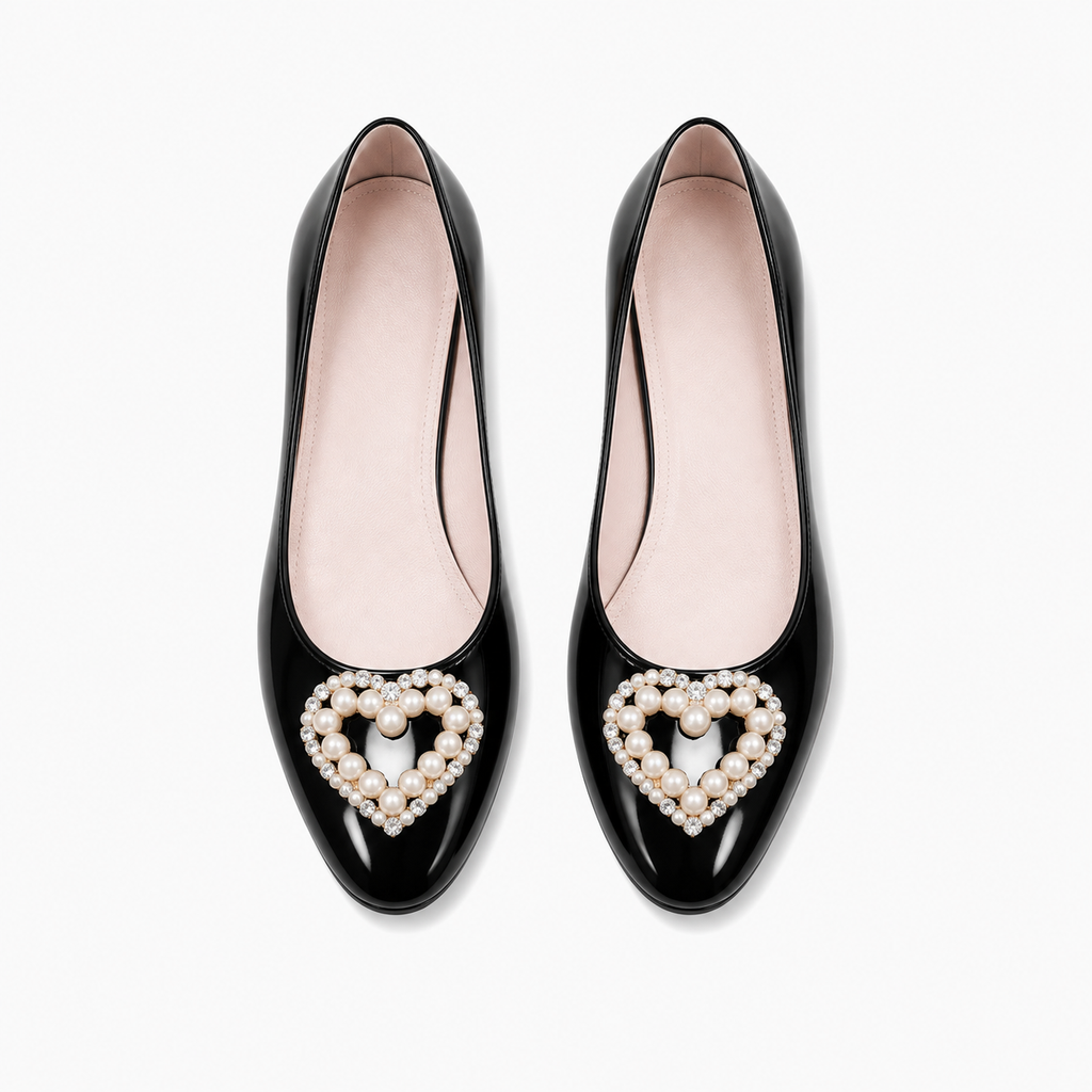 Womens Pearl Heart Ballet Flats top view - pearl ballet flats UK