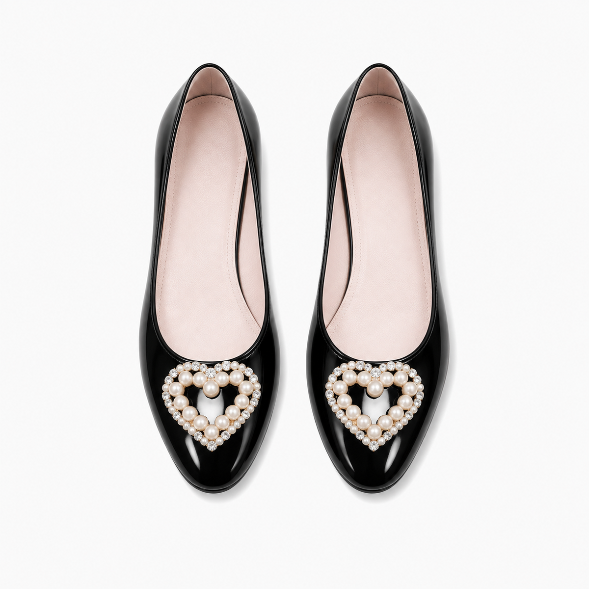 Womens Pearl Heart Ballet Flats top view - pearl ballet flats UK
