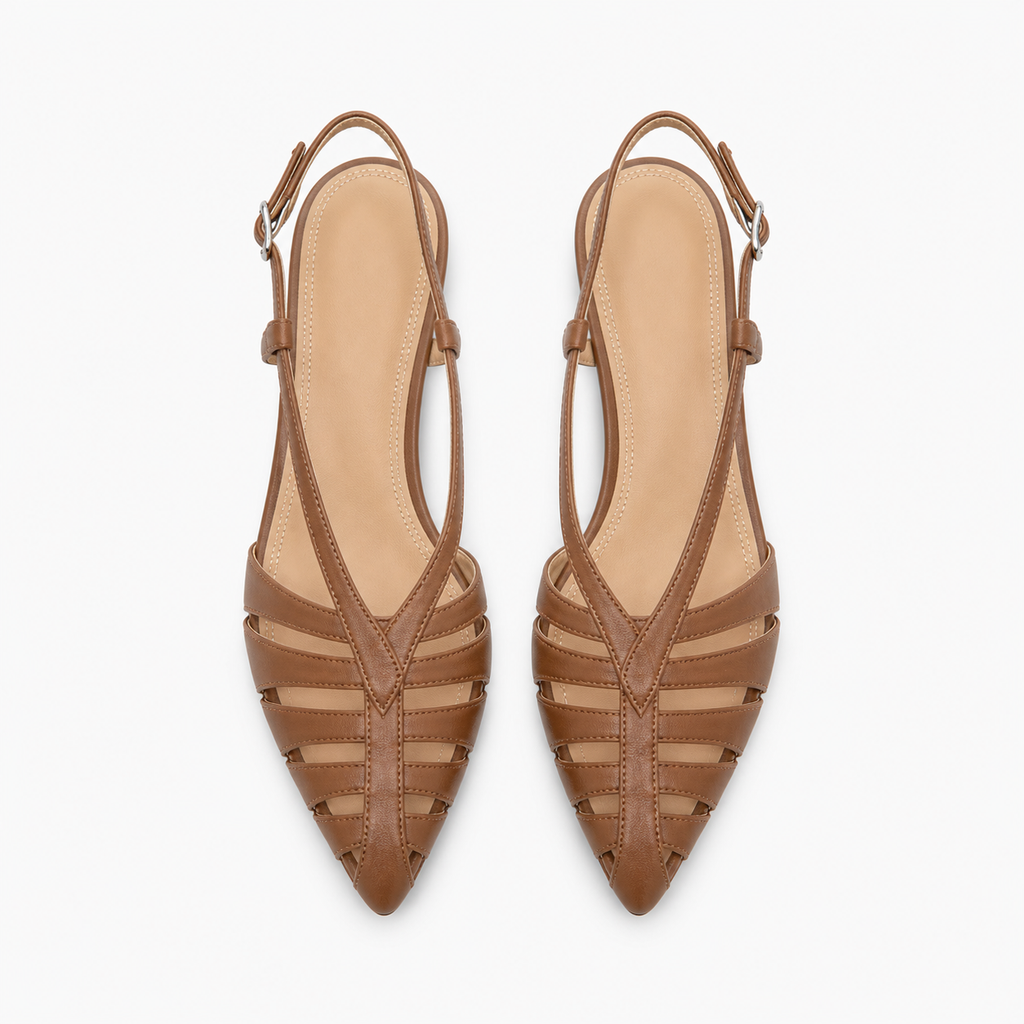 Womens Slingback Strappy Pointed Toe Ballet Flats detail view - women's ballet flats UK