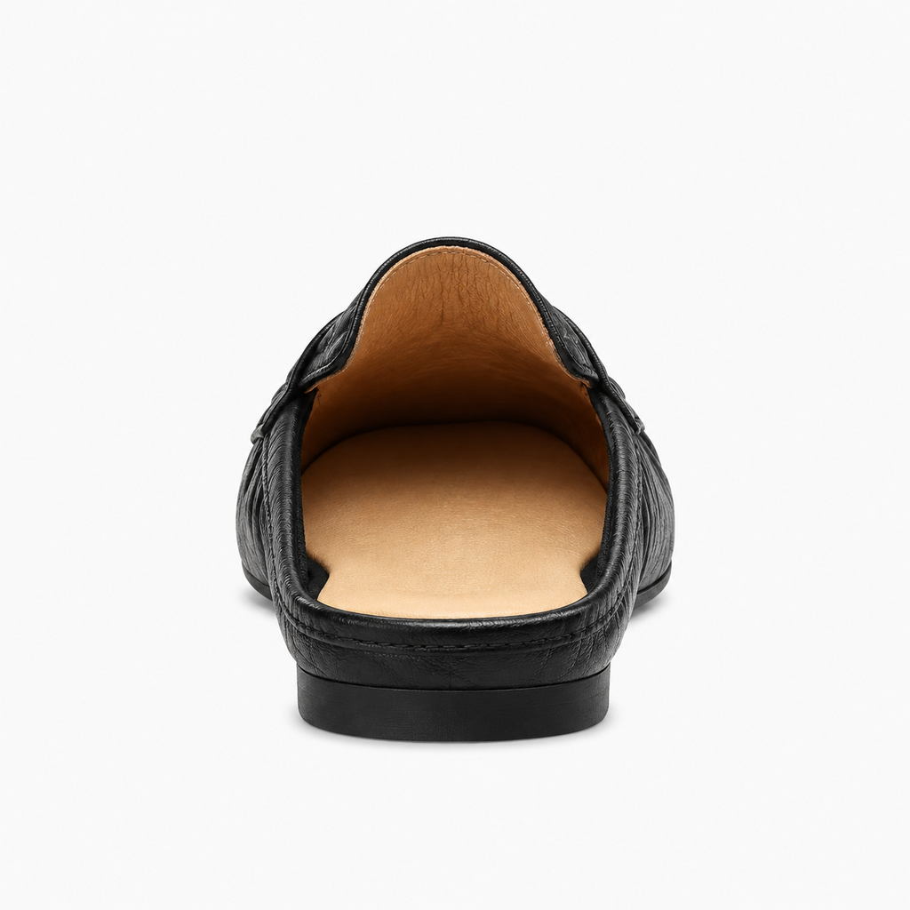 Womens Leather Backless Mule Loafers heel view - womens mule loafers UK