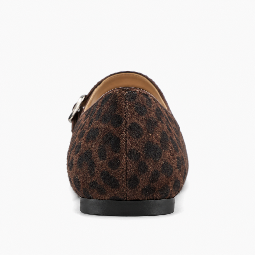 Womens Animal Print Mary Jane Flats front view - womens ballet flats UK