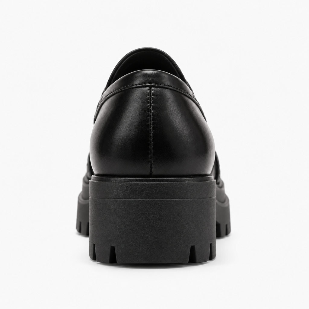 Womens Tassel Platform Black Loafers front view - women's loafers UK