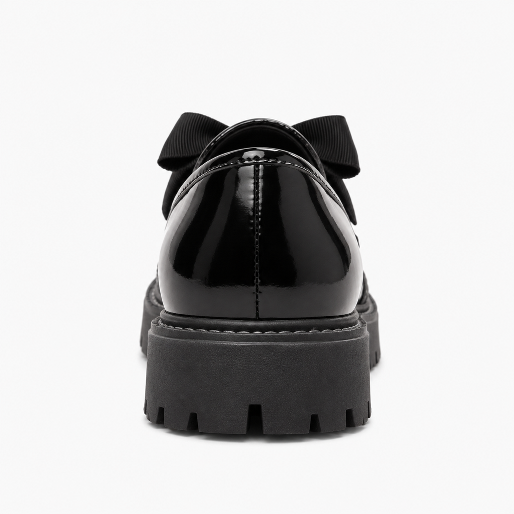 Womens Bow Platform Black Ballet Flats front view - women's ballet flats UK