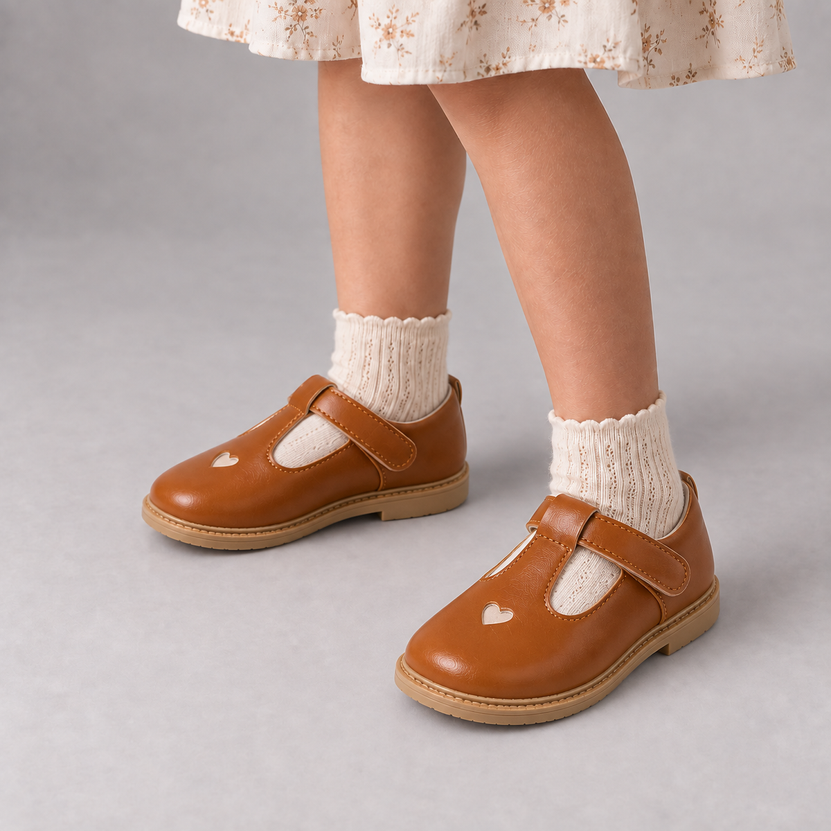 Kids Strappy Woven Leather Ballet Flats Brown worn by girl - premium kids leather ballet flats
