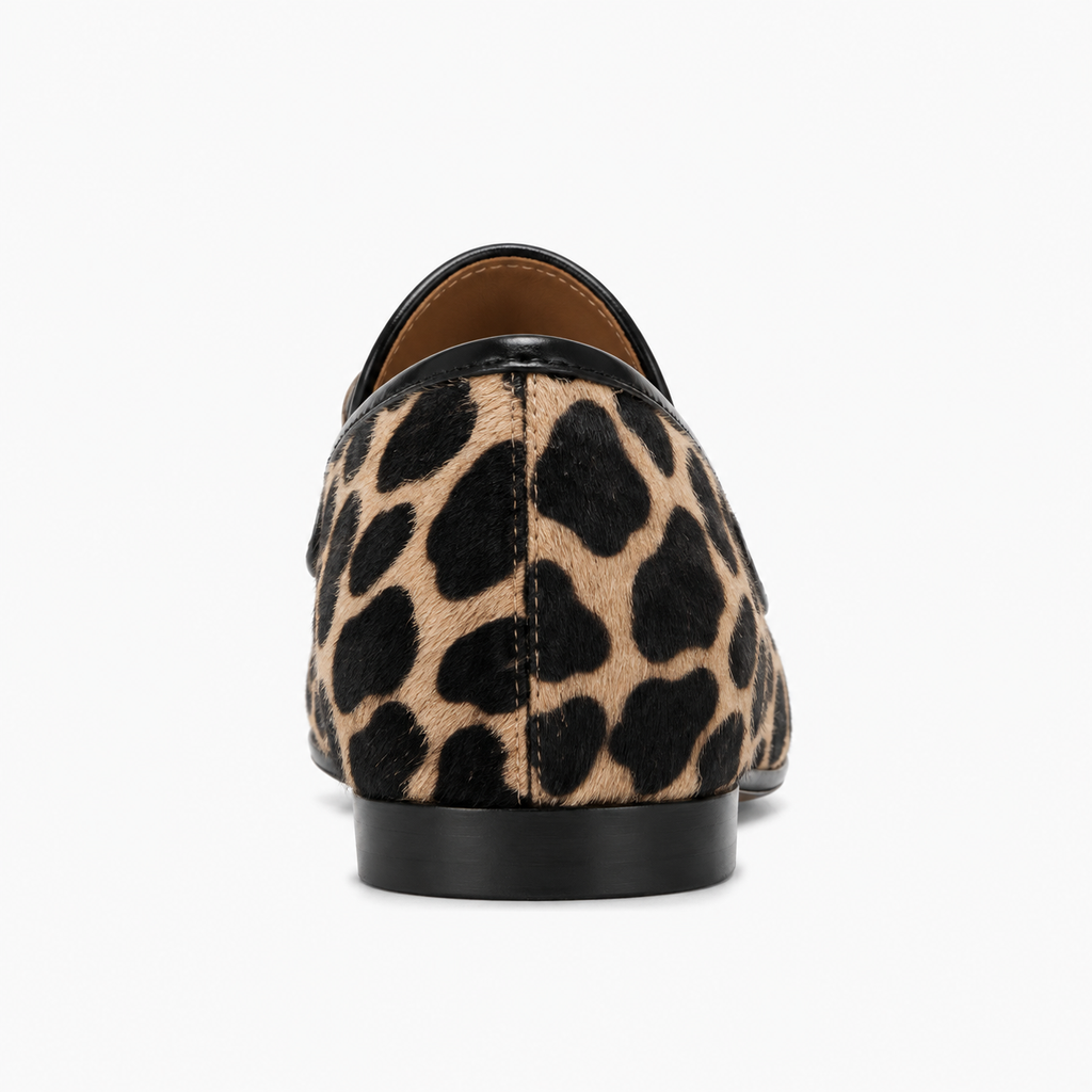 Womens Leopard Print Loafers front view - womens flat shoes UK