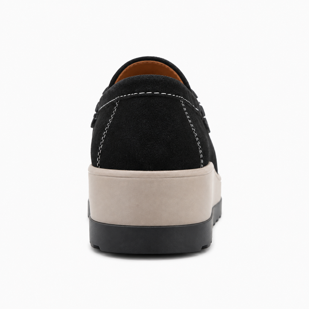 Womens Leather Round Toe Platform Loafers front view - women's leather loafers UK
