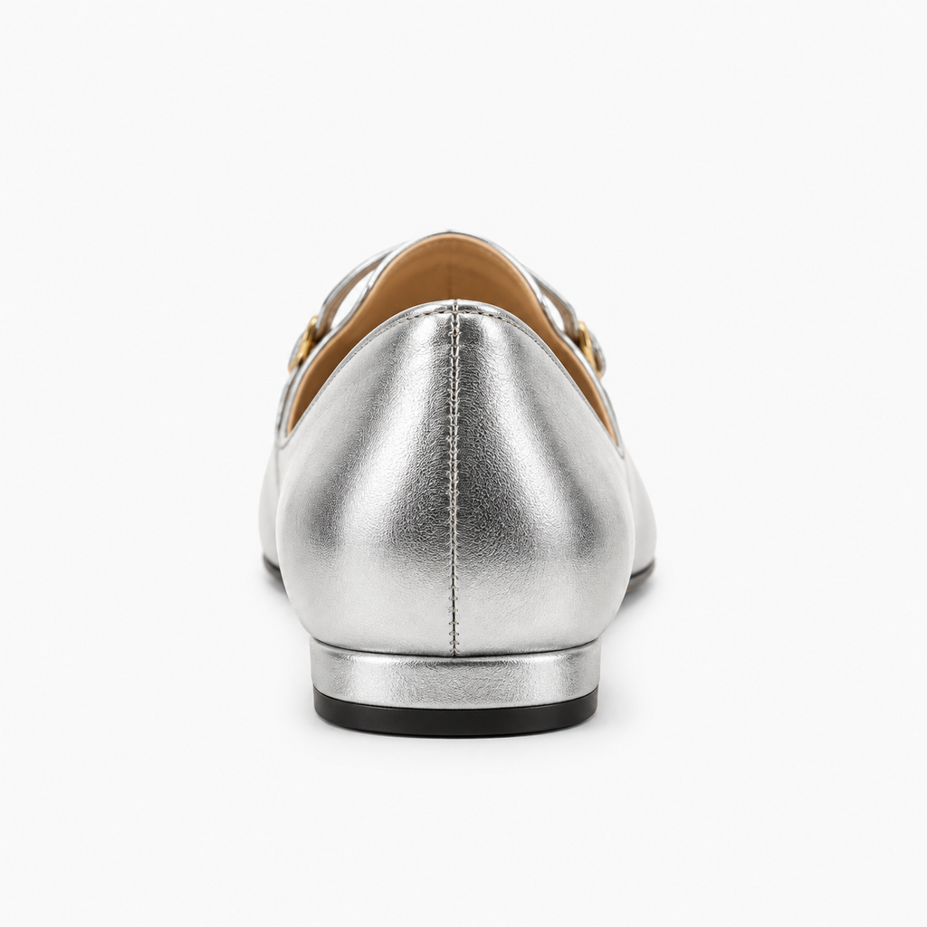 Womens Silver Leather Loafers top view - silver loafers women UK