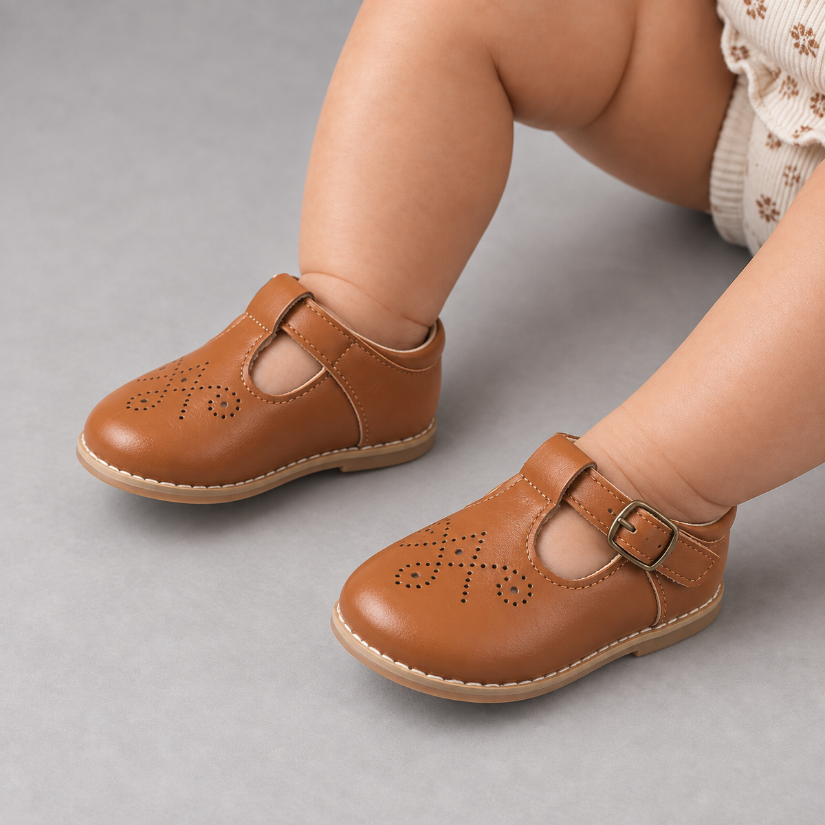 Kids Leather Walking Retro Ballet Flats Light Brown - chaussures portees bebe en studio