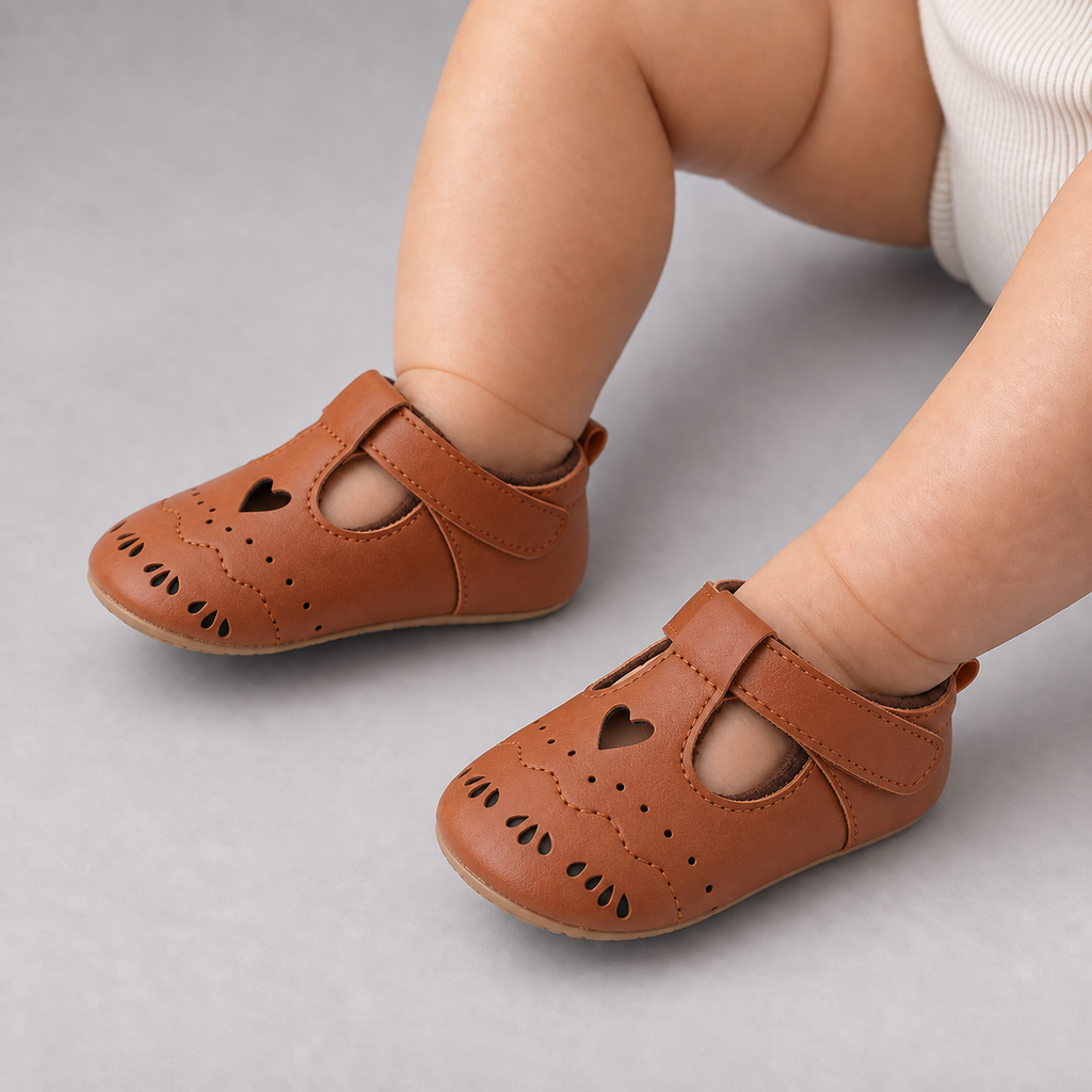 Baby Prewalker Ballet Flats Brown portées - chaussures bébé souples en cuir marron