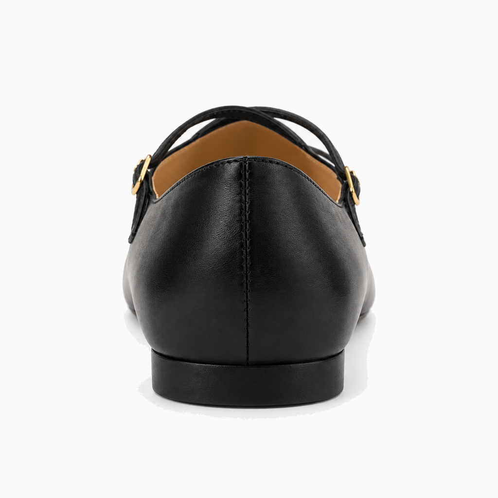 Womens Leather Cross Buckle Ballet Flats front view - women's ballet flats UK