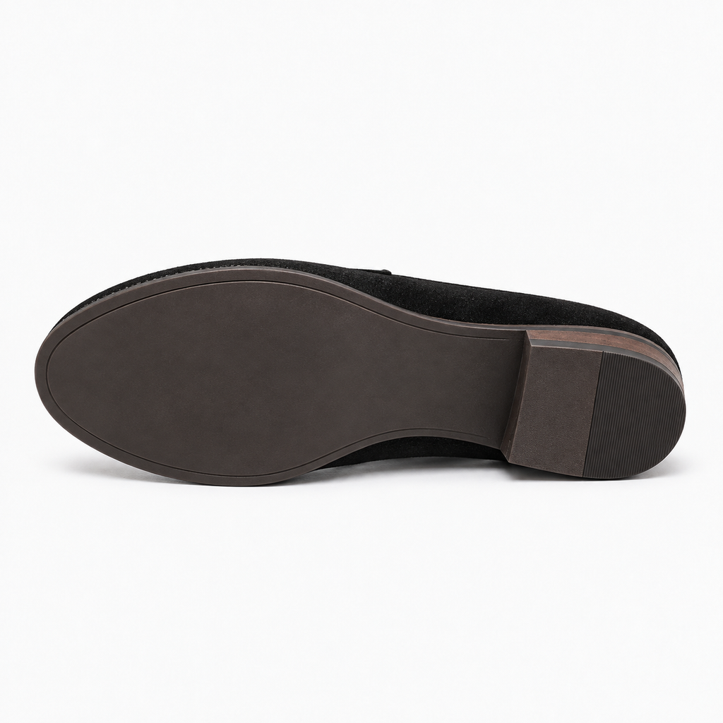 Womens Suede Leather Retro Loafers sole view - women's suede loafers UK