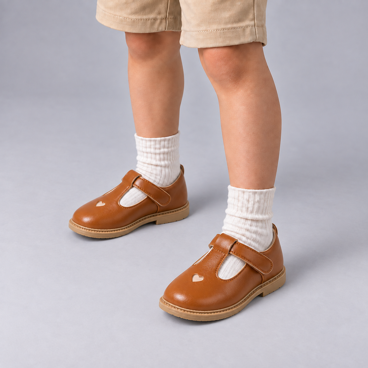 Kids Strappy Woven Leather Ballet Flats Brown worn by boy - premium kids leather ballet flats