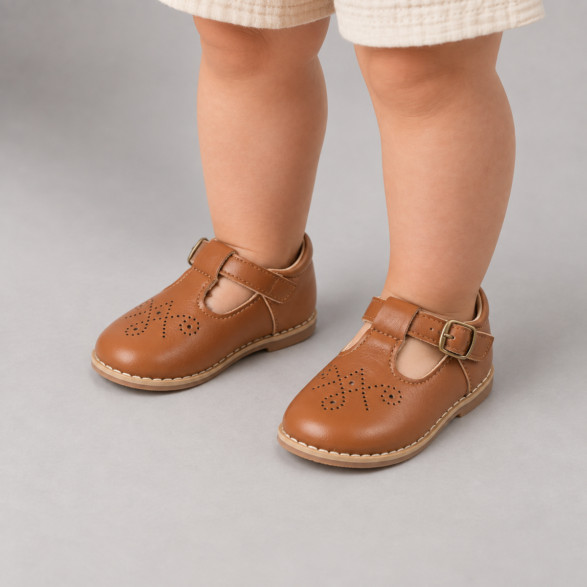Kids Leather Walking Retro Ballet Flats Light Brown - chaussures enfant portees shooting premium