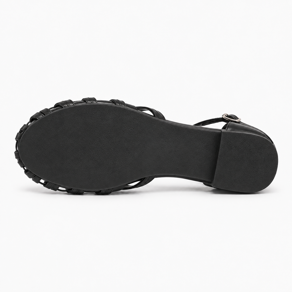 Womens T Bar Woven Ballet Flats sole view - womens flats UK