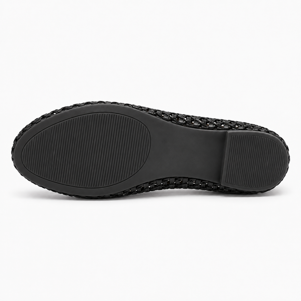 Womens Woven Mesh Ballet Flats outsole view - flexible black flat sole for everyday wear