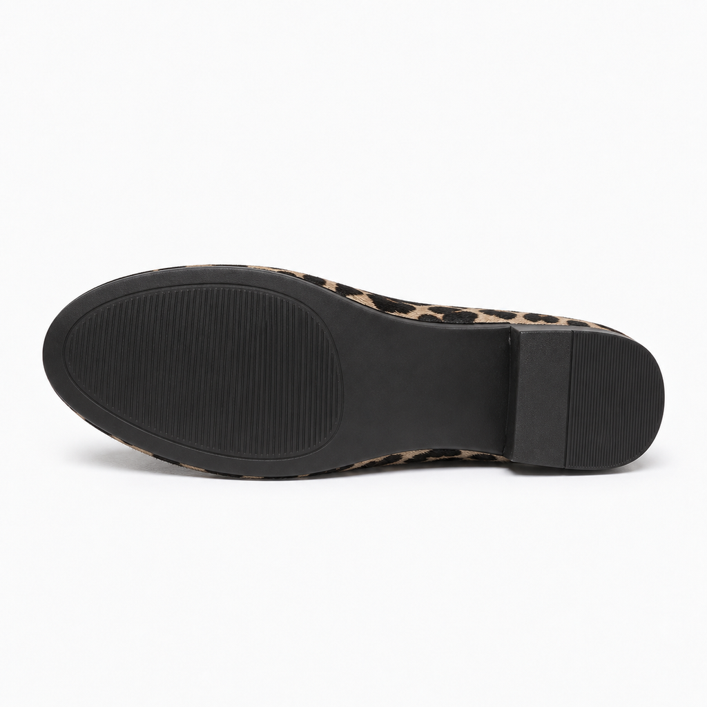 Womens Leopard Print Loafers sole view - ladies flat shoes UK