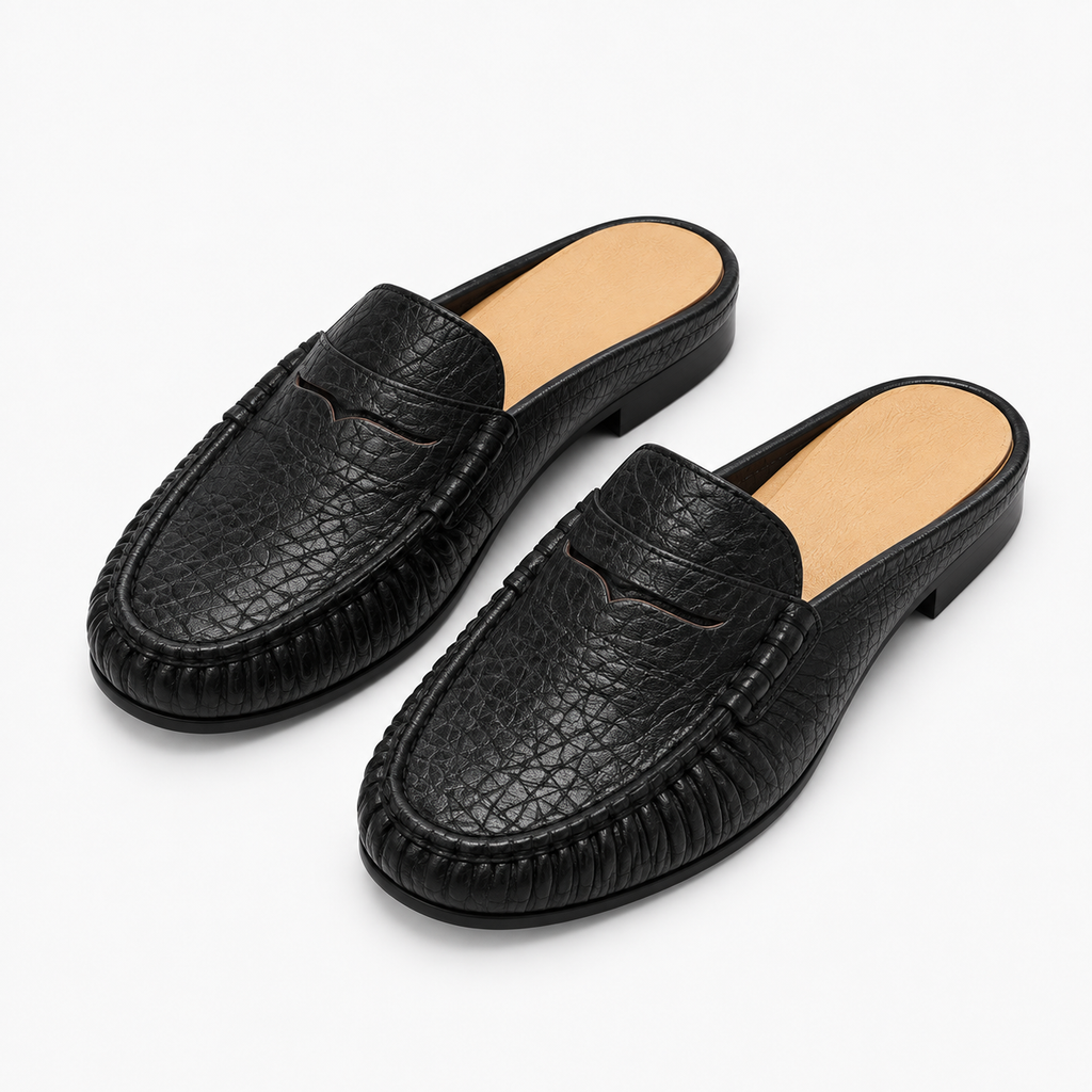 Womens Leather Backless Mule Loafers sole view - womens mule loafers UK